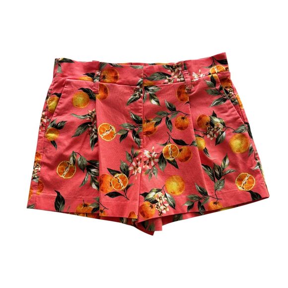 LOFT Pants - LOFT Size 10P Coral Floral Pleated Summer Shorts with Orange Print